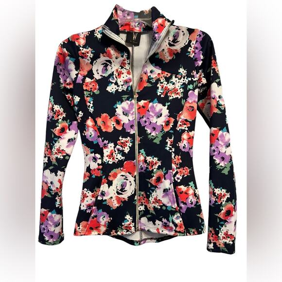 W by Wenjie Floral Zip Up Black, Red and Purple Floral Jacket - Picture 2 of 4